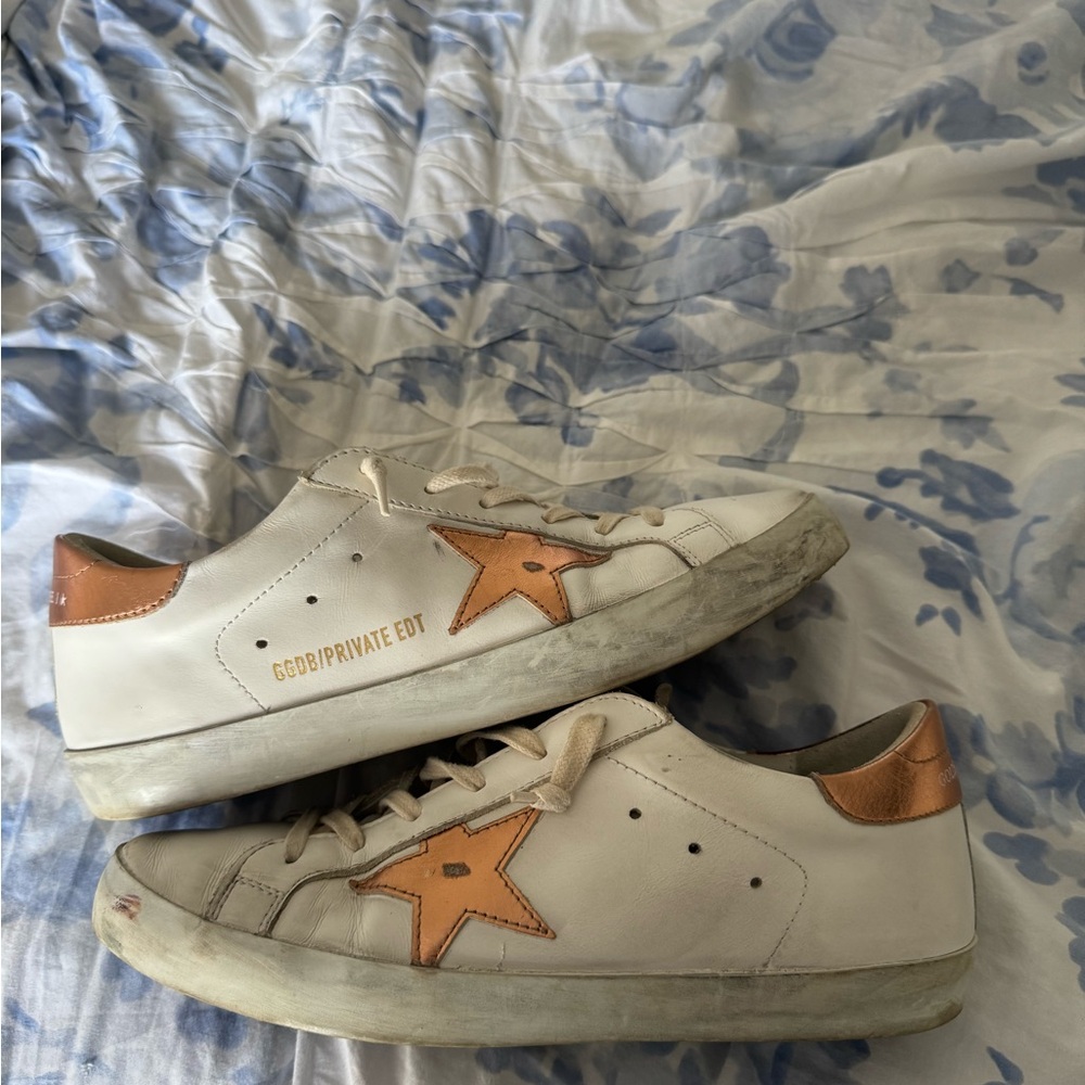 Golden Goose White and Brown Star Sneakers